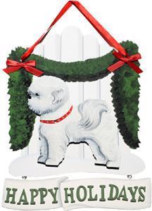 Dandy Designs Bichon Frise Happy Holidays Picket Fence Sign