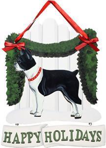 Dandy Designs Boston Terrier Happy Holidays Picket Fence Sign