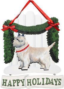 Dandy Designs Cairn Terrier Happy Holidays Picket Fence Sign