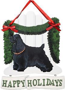 Dandy Designs Black Cocker Spaniel Happy Holidays Picket Fence Sign