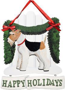 Dandy Designs Wire Fox Terrier Happy Holidays Picket Fence Sign