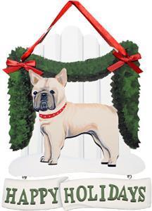 Dandy Designs French Bulldog Happy Holidays Picket Fence Sign
