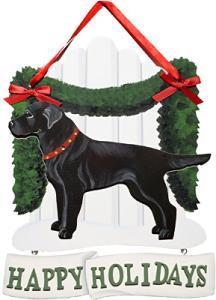 Dandy Designs Black Labrador Retriever Happy Holidays Picket Fence Sign
