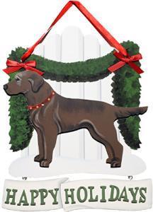 Dandy Designs Chocolate Labrador Retriever Happy Holidays Picket Fence Sign