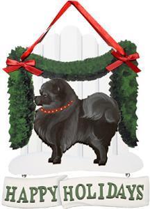 Dandy Designs Black Pomeranian Happy Holidays Picket Fence Sign