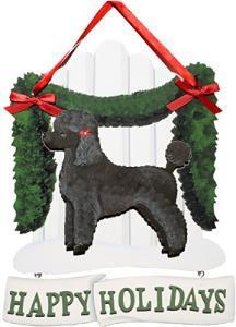Dandy Designs Black Miniature Poodle Happy Holidays Picket Fence Sign