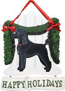 Dandy Designs Black Poodle Happy Holidays Picket Fence Sign