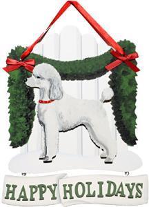 Dandy Designs White Poodle Happy Holidays Picket Fence Sign