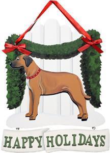 Dandy Designs Rhodesian Ridgeback Happy Holidays Picket Fence Sign