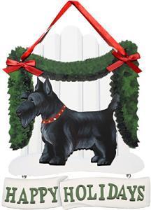 Dandy Designs Scottish Terrier Happy Holidays Picket Fence Sign