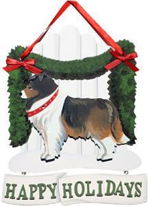 Dandy Designs Sable Sheltie Happy Holidays Picket Fence Sign