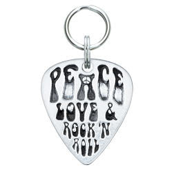 Rockin' Doggie Peace, Love & Rock N Roll Pewter Guitar Pick Dog Tag