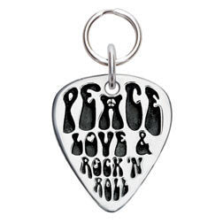 Rockin' Doggie Peace, Love & Rock N Roll Sterling Silver Guitar Pick Dog Tag