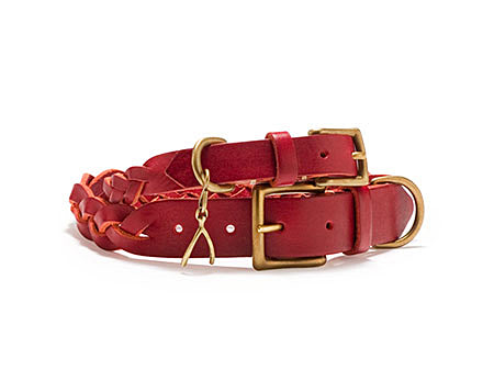 Mascot Signature Braided Red Leather Dog Collar