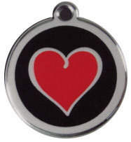 Red Dingo Stainless Steel & Enamel Black & Red Heart Dog ID Tag