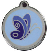 Red Dingo Stainless Steel & Enamel Blue Butterfly Dog ID Tag