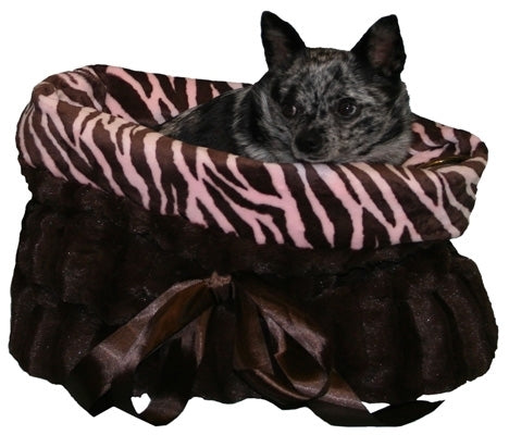 Pet Flys Pink & Brown Zebra Snuggle Bug Dog Bed & Bag
