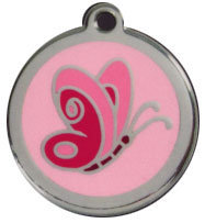 Red Dingo Stainless Steel & Enamel Pink Butterfly Dog ID Tag
