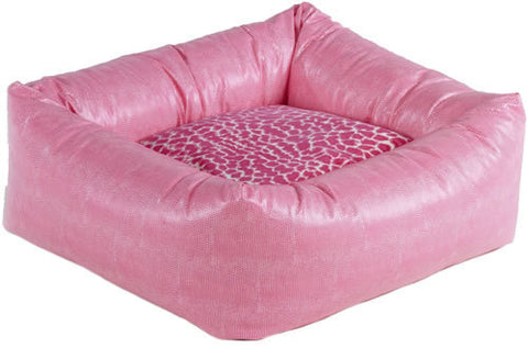 Bowsers Pink Lizard/Pink Leopard Faux Leather Dutchie Dog Bed