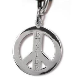 mhound Sterling Silver Peace Sign Dog ID Tag
