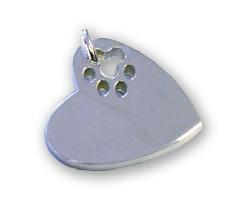 Silver Bones Sterling Heart With Cutout Paw Dog ID Tag
