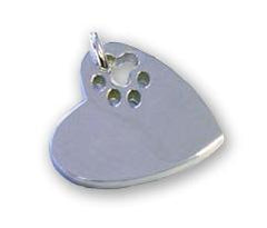 Silver Bones Sterling Heart With Cutout Paw Dog ID Tag