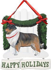 Dandy Designs Sable Collie Happy Holidays Picket Fence Sign