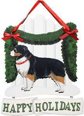 Dandy Designs Australian Shepherd Tri Happy Holidays Picket Fence Sign