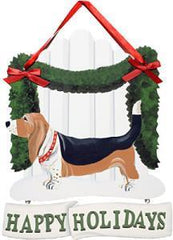 Dandy Designs Basset Hound Tri Happy Holidays Picket Fence Sign