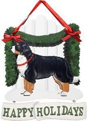 Dandy Designs Bernese Mountain Dog Happy Holidays Picket Fence Sign