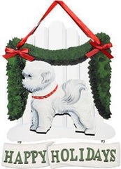 Dandy Designs Bichon Frise Happy Holidays Picket Fence Sign