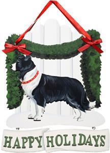 Dandy Designs Border Collie Happy Holidays Picket Fence Sign
