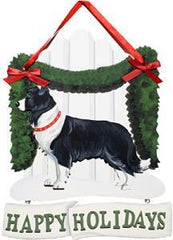 Dandy Designs Border Collie Happy Holidays Picket Fence Sign