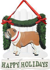 Dandy Designs Bulldog Happy Holidays Picket Fence Sign
