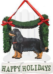 Dandy Designs Black & Tan Cavalier Happy Holidays Picket Fence Sign