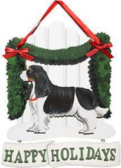Dandy Designs Cavalier Tri Happy Holidays Picket Fence Sign