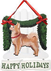 Dandy Designs Long Hair Chihuahua Happy Holidays Picket Fence Sign