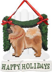 Dandy Designs Red Chow Happy Holidays Picket Fence Sign