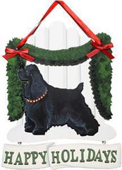 Dandy Designs Black Cocker Spaniel Happy Holidays Picket Fence Sign
