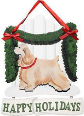 Dandy Designs Buff Cocker Spaniel Happy Holidays Picket Fence Sign