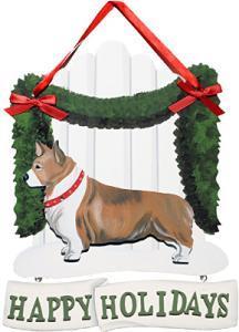 Dandy Designs Red Corgi Happy Holidays Picket Fence Sign