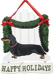 Dandy Designs Black & Tan Dachsund Happy Holidays Picket Fence Sign