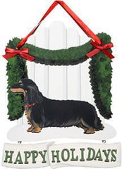 Dandy Designs Black Long Hair Dachsund Happy Holidays Picket Fence Sign
