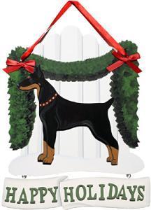 Dandy Designs Doberman Happy Holidays Picket Fence Sign
