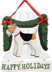 Dandy Designs Wire Fox Terrier Happy Holidays Picket Fence Sign