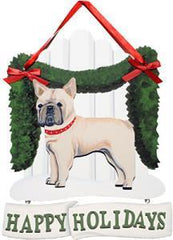Dandy Designs French Bulldog Happy Holidays Picket Fence Sign