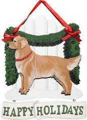 Dandy Designs Golden Retriever Happy Holidays Picket Fence Sign