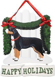 Dandy Designs Greater Swiss Mountain Dog Happy Holidays Picket Fence Sign