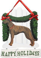 Dandy Designs Brindle Greyhound Happy Holidays Picket Fence Sign