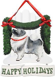 Dandy Designs Keeshond Happy Holidays Picket Fence Sign